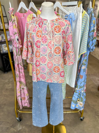 Pastel Palette Wide Sleeve Embroidered Top