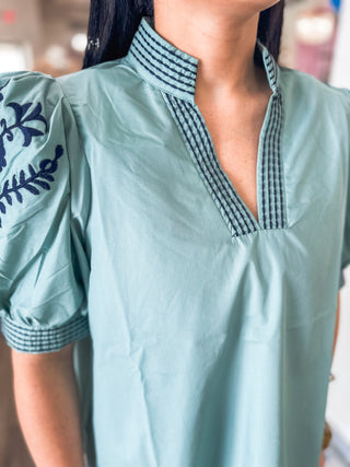 Dark Sage Elowen Embroidered Blouse