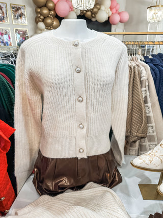 Cream Simply Defined Pearl Button Down Cardigan