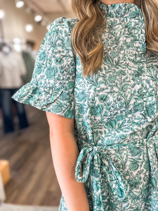 Deep Green Colette Feminine Ruffle Collar & Sleeves Mini Dress