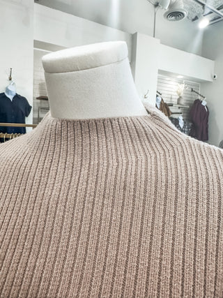 Light Taupe Funnel Neck Drop Shoulder Sweater Top