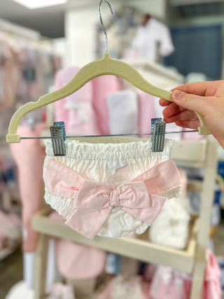 White & Pink Bow Diaper Cover
