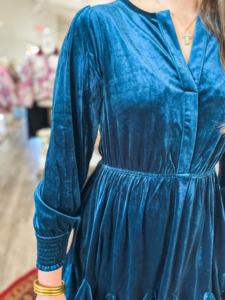 Dark Teal Dancing In The Knit Velvet Mini Dress