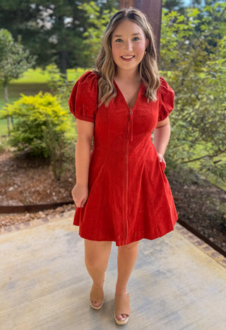 Brick Autumn Ember Zip Mini Dress