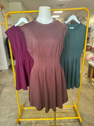 Brown Weekend Win Pleated Mini Dress