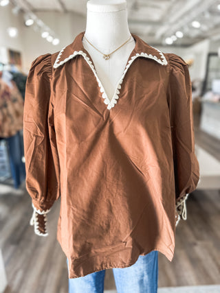 Brown Sweet Stitch Poplin Blouse