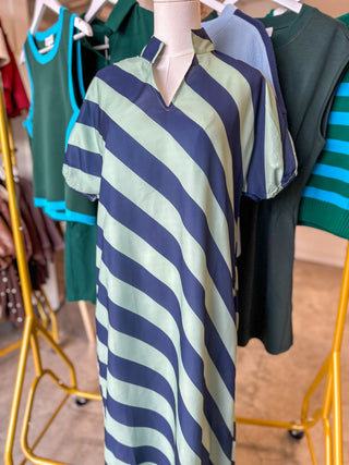Sage & Navy Easygoing Striped Maxi Dress