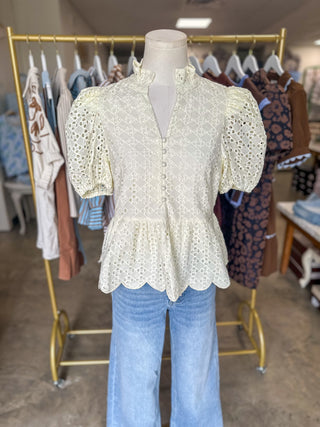 Cream Eloise Eyelet Peplum Top