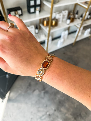Brown & Clear Crystal Gold Stretch Bracelets