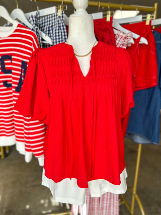 Red Pintuck Detail Everyday Top