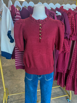 Garnet Feminine Edge Puff Sleeve Sweater