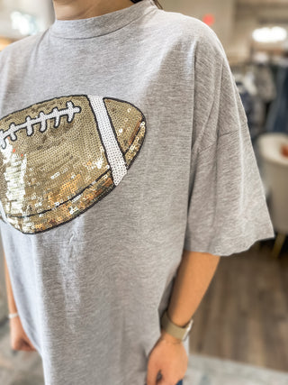 Grey Classic Football Sequin Spirit Oversized Top