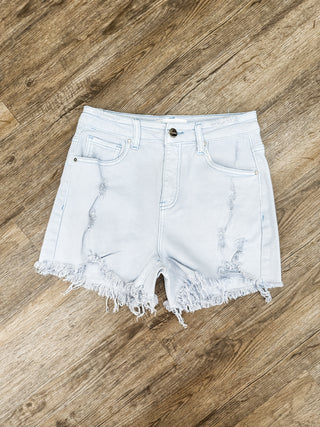 Risen Ice Blue Distressed Detail Denim Shorts