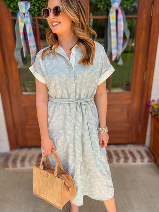 Light Sage Collared Airy As a Feather Midi Dress