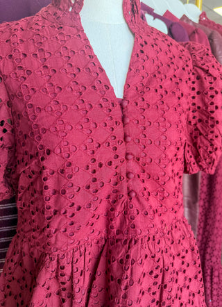 Burgundy Eloise Eyelet Peplum Top