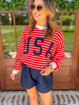 The USA Darling Knit Striped Long Sleeve Sweater