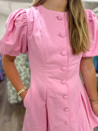 The Lovely in Pink Button Mini Dress