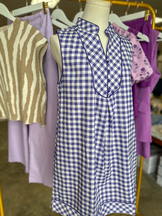 Purple Southern Grace Gingham Mini Dress