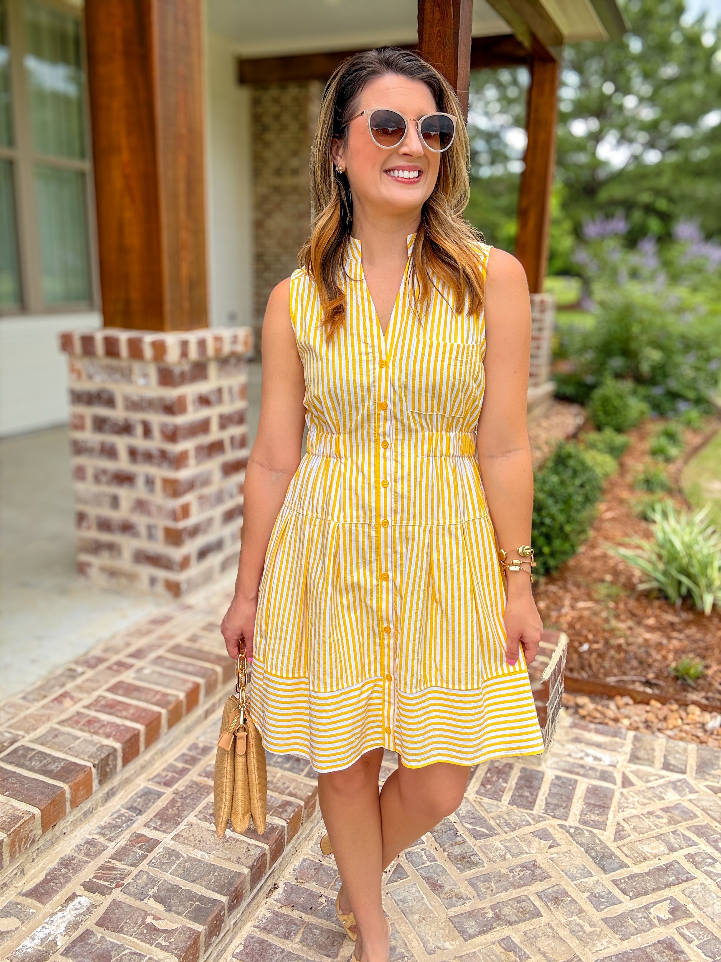 Yellow Bright Days Ahead Stripe Mini Dress Small