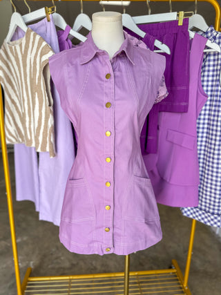 Lavender Lily Contrast Sitch Utility Mini Dress