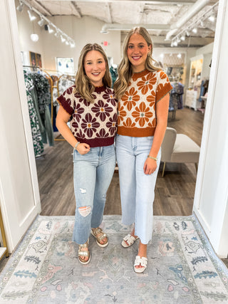 Wine Daisy Lane Knit Sweater Top