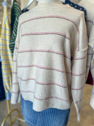 Pink/Oatmeal Wavy Stitch Sweater