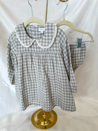 Mini Green Gingham Peter Pan Collar Dress & Diaper Cover