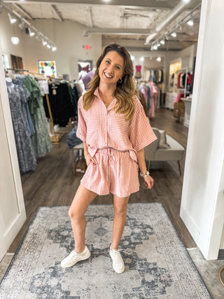 SET Blush Pink Brunch In 30A Striped Shorts & Top