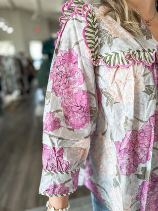 Blush Bloom Ruffle Trim Top