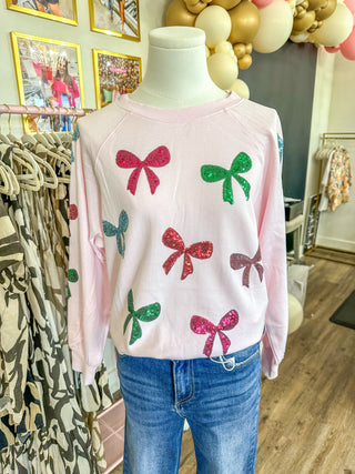 Perfect For the Party Bow Sequin Sweatshirt