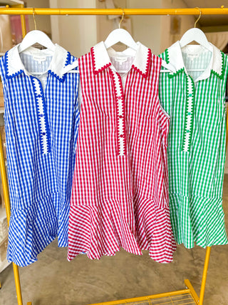 Green East Coast Gingham Collared Mini Dress
