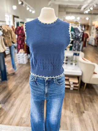 Navy & Yellow Playful Trim Sweater Vest
