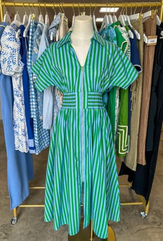 Green Sweet on You Stripe Midi Dress
