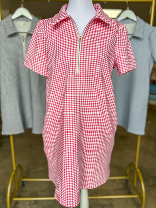 Pink Go-To Gingham Half Zip Mini Dress