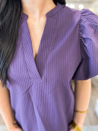 Purple Parker Puff Sleeve Textured Top