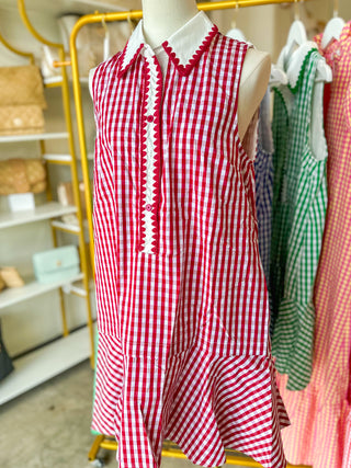 Red East Coast Gingham Collared Mini Dress