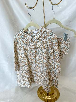 Bitty Brown Floral Peter Pan Collar Dress & Diaper Cover