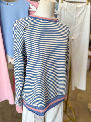Blue & Pink Parker Striped Long Sleeve Top