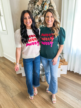 Green Merry Times Three Short Sleeve Sweater