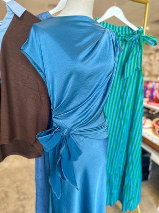 Blue After Hours Tie Waist Midi Dress