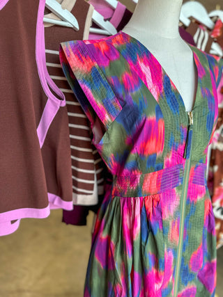 Magenta Bold Botanicals Zip Midi Dress