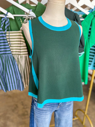 Hunter Green & Aqua Collins Colorblock Knit Tank