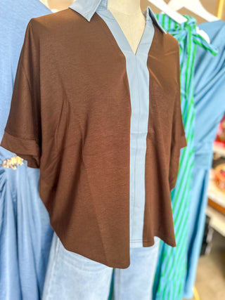 Brown Windsor Contrast Collared Top