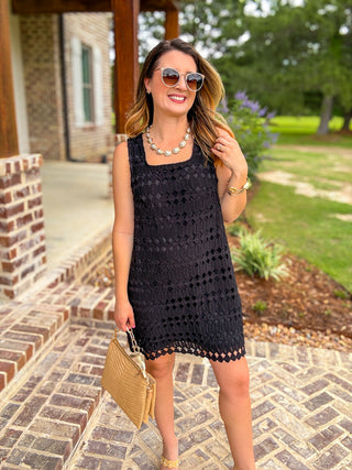 Black Sweetest Little Crochet Mini Dress