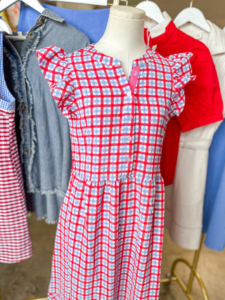 Red & Blue Riley Gingham Maxi Dress