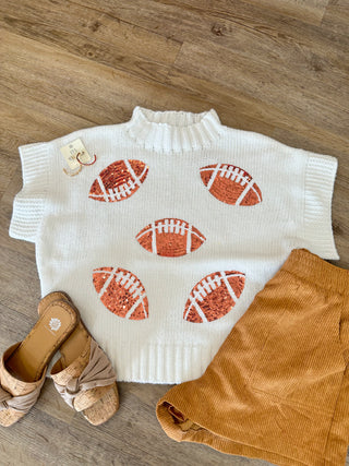 Ivory Sequin Football Sequin Patch Sleeveless Sweater