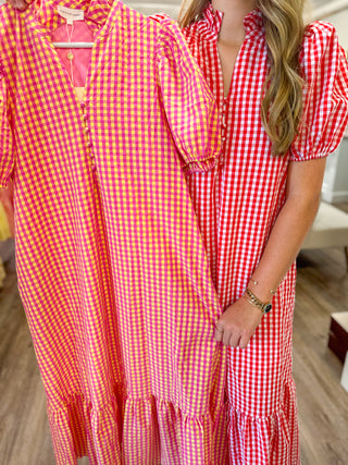 Red Heirloom Gingham Midi Dress