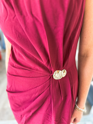 Burgundy Romanticize Your Closet Side Slit Hem Pleated Midi Dress