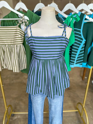 Hunter Green & Blue Striped Sweet Little Tank Top