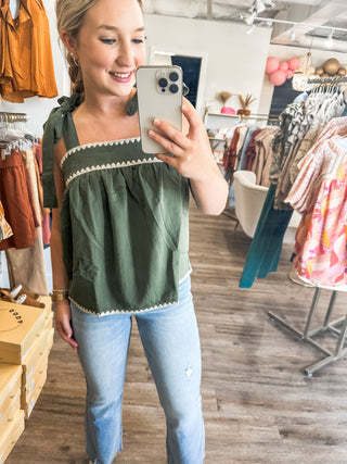 Olive & Cream Loving Fall Tie Top